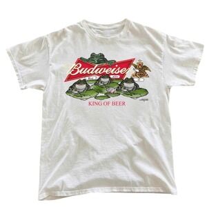 White Gildan Budweiser "King of Beer" Graphic Cotton Tee #y2k #gildan #unisex